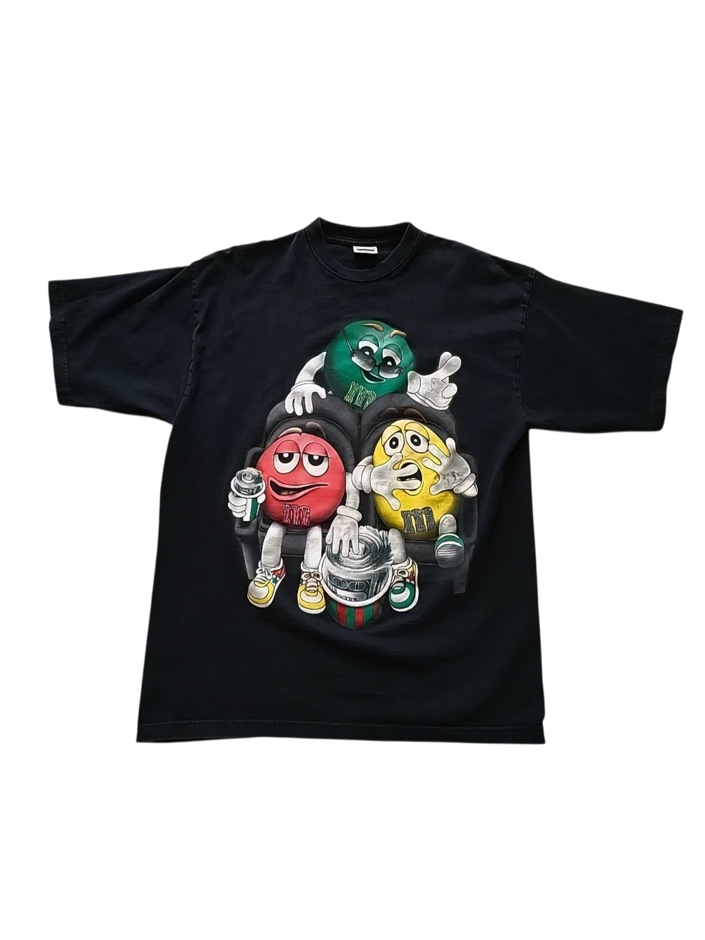 Vintage Style M&M’s Graphic T-Shirt Mens L Black Hip Hop Bling Y2K Candy Tee